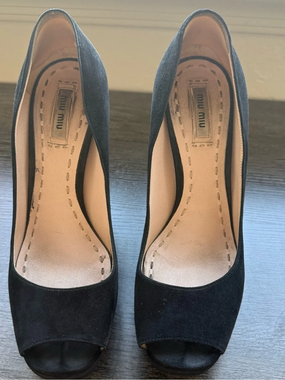 miu miu 38.5 Black Suede Platform High Heel Pumps